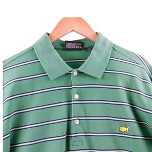 Masters Collection Green Striped Golf Polo Shirt Mens XL Masters Logo Stretch